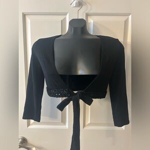 Vintage 2000s Vixen Black Cropped Cardigan with Sequin Trim